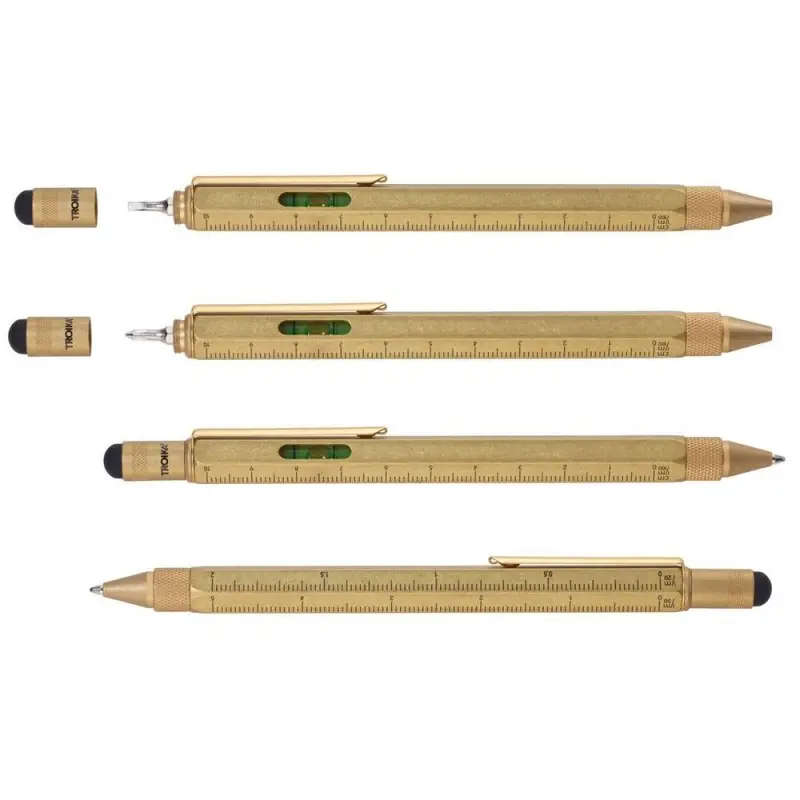 Ручка шариковая Construction, мультиинструмент, золотистая Ручка шариковая Construction, мультиинструмент, золотистая