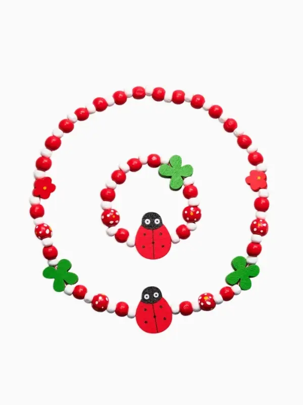 Набор детских украшений &laquo;Выбражулька. Божья коровка&raquo;, 2 предмета: бусы 35 см, браслет, d=6 см, красный, белый