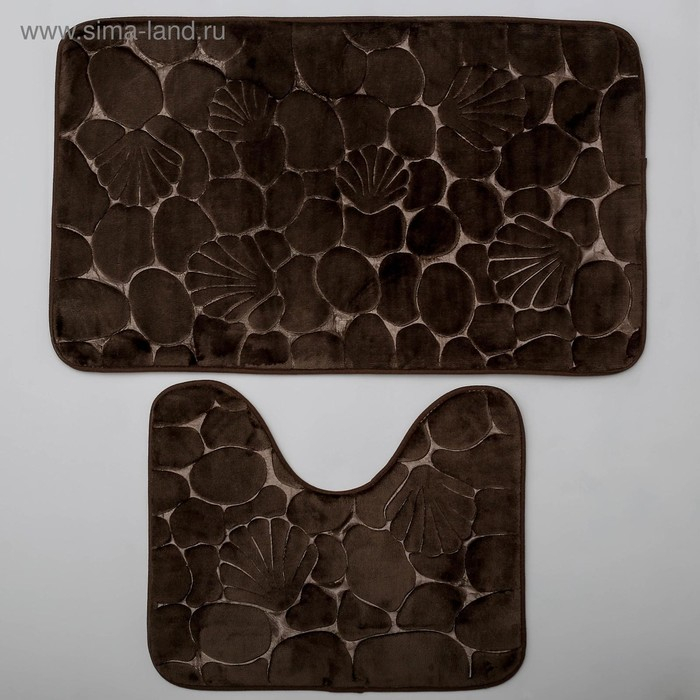 Коврики для ванной и туалета Доляна «Галька, ракушки», 2 шт: 40×50 см, 50×80 см