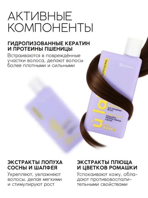 Профессиональный шампунь женский, для окрашенных волос с активным комплексом и скваланом, 250 мл ULAB