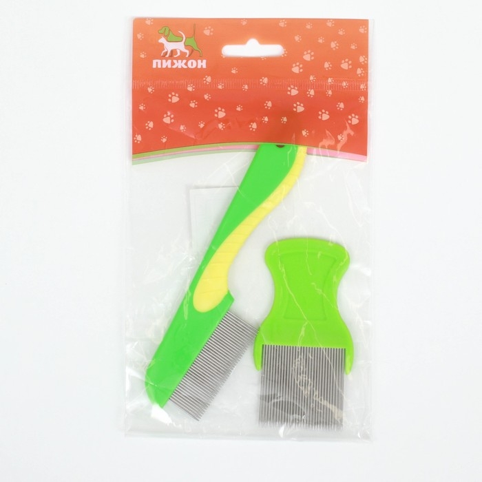 Набор расчесок для животных, с длинными и короткими зубьями, зелёный