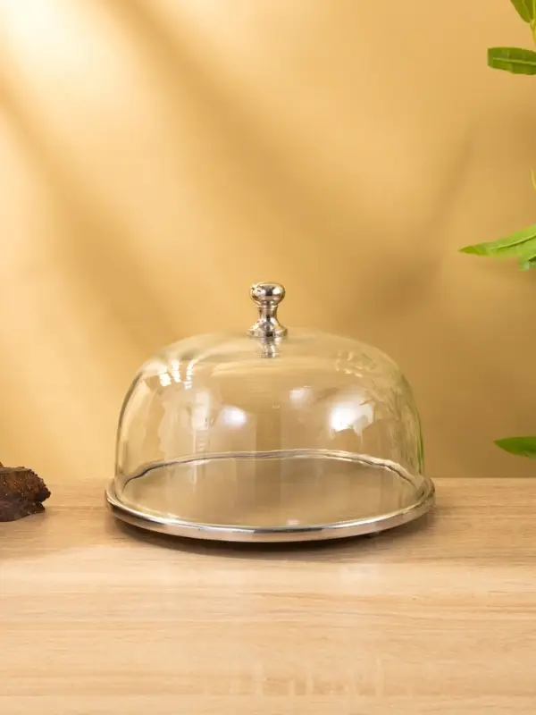 Тортовница со стеклянной крышкой 20,5х20,5х16 см, нерж. сталь