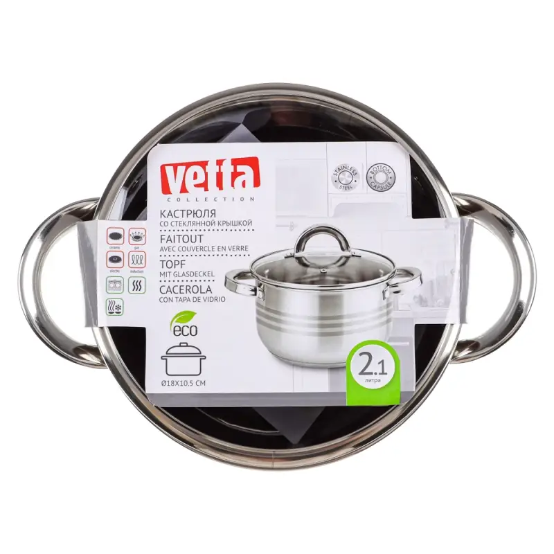 VETTA Фултон Кастрюля 18х10,5см, 2,1л, со стекл. крышкой, индукция