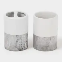 Аксессуары для ванной SAVANNA Stone gray, 4 предмета, дозатор для мыла 390 мл, 2 стакана, мыльница, белые