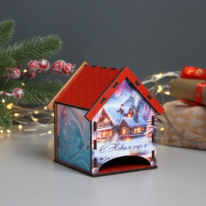 Новогодний чайный домик  Новогодний чайный домик "С Новым годом" 10,5х9,5х12 см