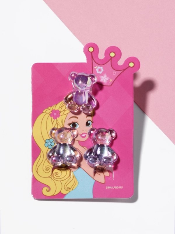 Набор детский Набор детский "Выбражулька" 2 предмета: клипсы, кольцо, мишка, цвет МИКС