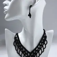 Набор 2 предмета: серьги, колье &laquo;Вернисаж&raquo;, шарики, чёрный, 30 см
