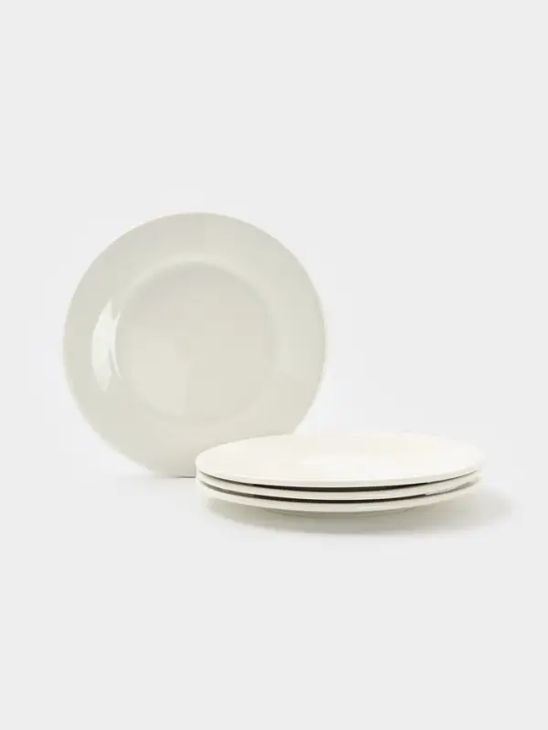 Тарелки Доляна White Label, набор 4 шт., d=20 см, утолщенный край, фарфор, белые