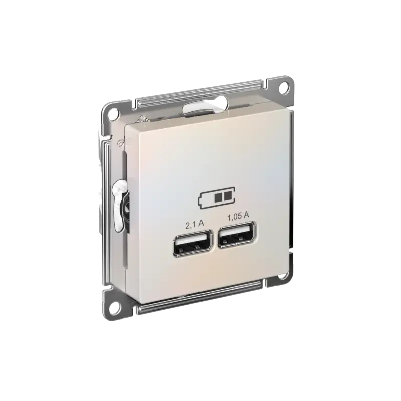 Розетка ATLASDESIGN USB 5В 1 порт x 2,1 А 2 порта х 1,05 А механизм жемчуг