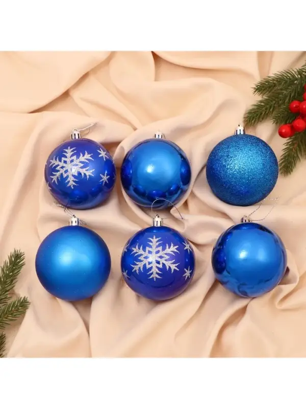 Ёлочные игрушки &laquo;Снежинка капель&raquo;, шары новогодние, d=8 см, набор 6 шт., синий