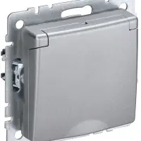 BRITE Розетка с заземлением с защитными шторками и крышкой 16А IP44 РСбш10-3-44-БрА алюминий