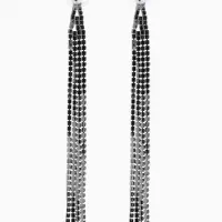 Серьги висячие со стразами &laquo;Лёд&raquo;, 4 нити, чёрные, 11.5 см