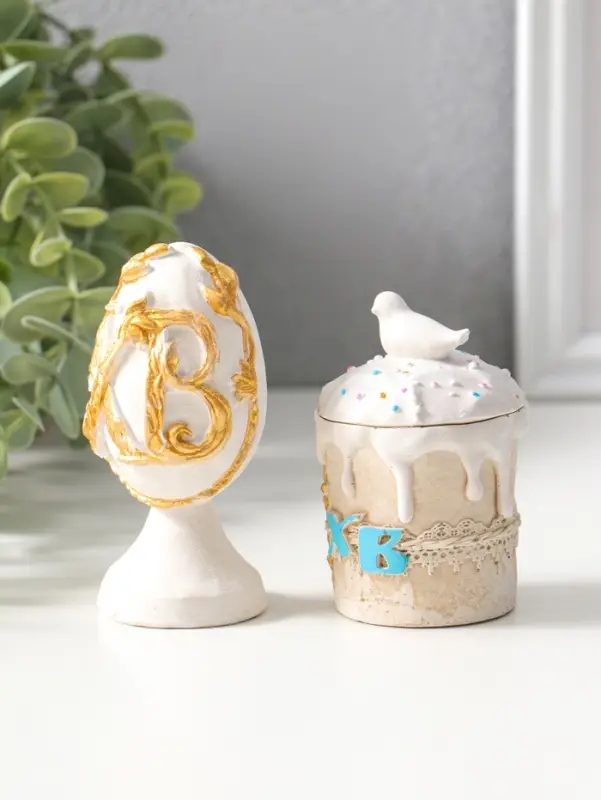 Фигуры набор 2 шт "К Пасхе" кулич 7х5 см, яйцо 9х4 см