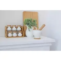 Ступка для специй BellaTenero, 380 мл, с пестиком, на бамбуковой подставке, фарфор, белая