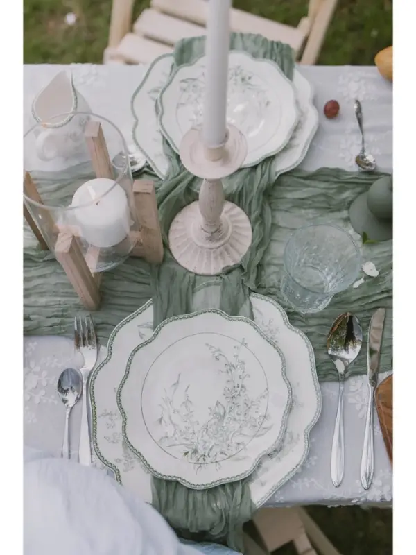 Тарелка десертная WY Bloomware. d=20 см, фарфор, белая, зелёная
