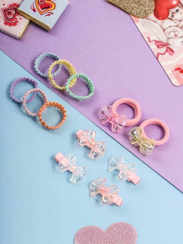 Набор для волос Набор для волос "Аделия" (10 резинок 3 см, 4 зажима 3 см) бантик, розовый