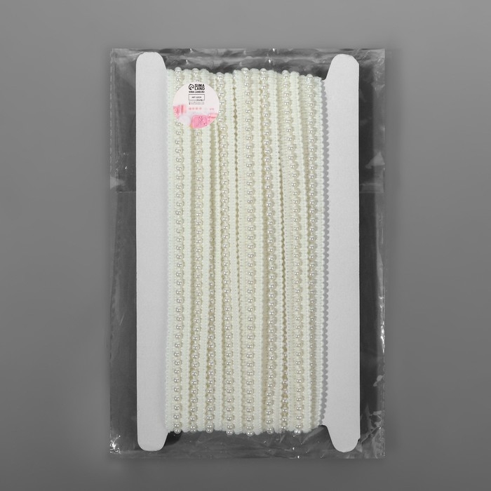 Тесьма декоративная, с бусинами, 13 мм, 4,5 ± 0,5 м, цвет белый Тесьма декоративная, с бусинами, 13 мм, 4,5 ± 0,5 м, цвет белый