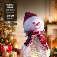 Светодиодная фигура &laquo;Снеговик в красном&raquo; 28 см, 1 LED, от батареек ААА&times;3, свечение тёплое белое