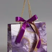 Пакет подарочный "Мрамор", фиолетовый с бантиком, 19 х 15 х 7 см