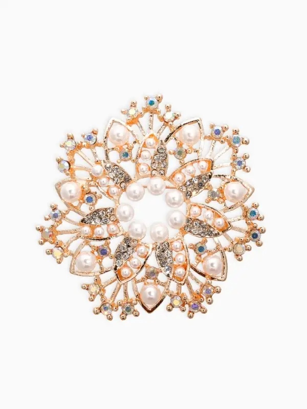 Брошь с жемчугом &laquo;Снежинка&raquo;, белая в золоте