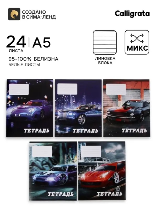 Тетрадь 24 листа в линейку Calligrata, Street racing, обложка мелованный картон, МИКС