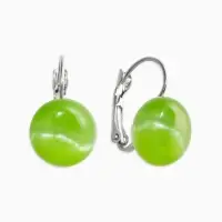 Серьги пластик "Таблетка" кошачий глаз, цвет светло-зелёный в серебре