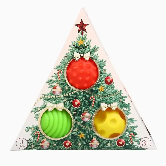 Подарочный новогодний набор развивающих тактильных мячиков M&B &laquo;Рождественская ёлочка&raquo;, 3 шт.