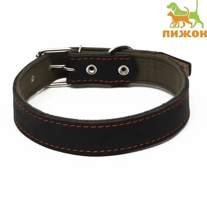 Ошейник комбинированный кожа/брезент, 69&times;3.5 см, ОШ 45-60 см, чёрный