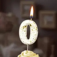 Свеча в торт "Белые брызги", цифра "0"