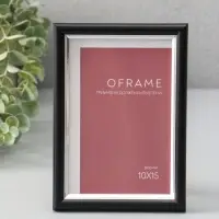 Фоторамка для фото 10х15 см "Oframe", пластик, чёрный с серебром, (пластиковый экран)
