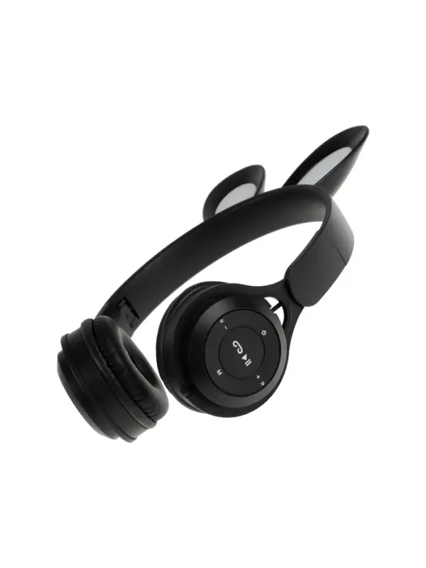 Наушники детские, беспроводные, накладные, с ушками зайца, Y08R, Bluetooth 5.1, с микрофоном, с подсветкой, 400 мАч, чёрные