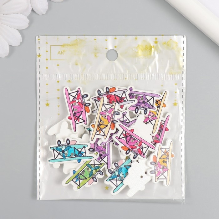 Пуговицы дерево для творчества 2 прокола Пуговицы дерево для творчества 2 прокола "Самолет с пропеллером" набор 20 шт 3,2х1,9 см