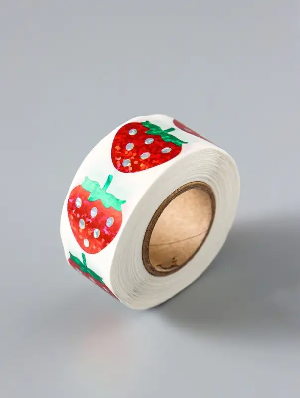 Наклейка бумага, ПВХ &laquo;Клубнички&raquo;, d=2.5 см, 500 шт. в рулоне, голография, 5&times;5&times;2.2 см