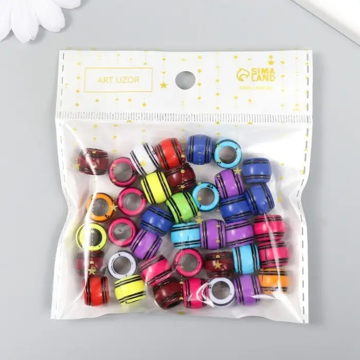 Бусины для творчества пластик "Бочонок с полосками" цветные 25 гр 1,1х0,8х0,7 см