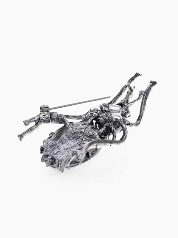 Брошь &laquo;Жук&raquo;, серо-зелёная в чернёном серебре