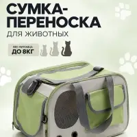 Сумка-переноска с органайзером и окном, 45&times;26&times;29 см, серая, зелёная