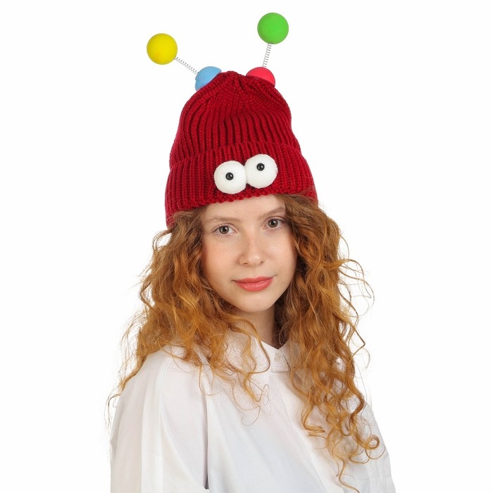 Карнавальная шапка  Карнавальная шапка "Глазастик" с рожками р-р 56-58, цвет бордовый