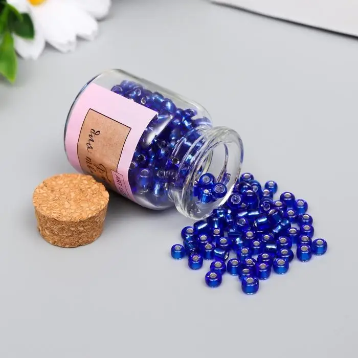 Бисер круглый 6/0 в бутылочке  Бисер круглый 6/0 в бутылочке "Тёмно-синий" прозрачно-цветной 20 гр
