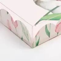 Коробка для печенья, кондитерская упаковка с пластиковой крышкой, &laquo;8 марта&raquo;, 21&times;21&times;3 см