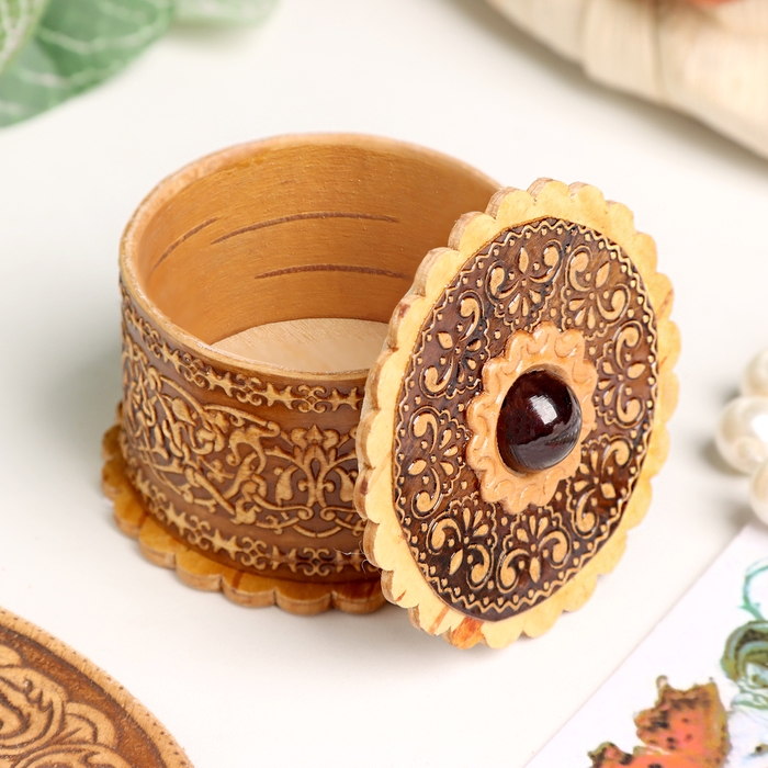 Шкатулка, с натуральным камнем, 40 х 25 мм, береста Шкатулка, с натуральным камнем, 40 х 25 мм, береста