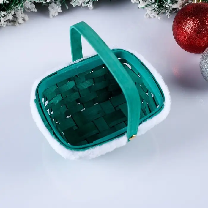 Корзина «Новогодняя», зелёная, 15×12×7,5/25 см, шпон Корзина «Новогодняя», зелёная, 15×12×7,5/25 см, шпон
