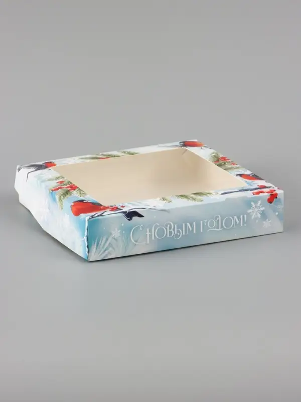Коробка подарочная новогодняя, складная 20&times;20&times;4 см &laquo;Снегири&raquo;