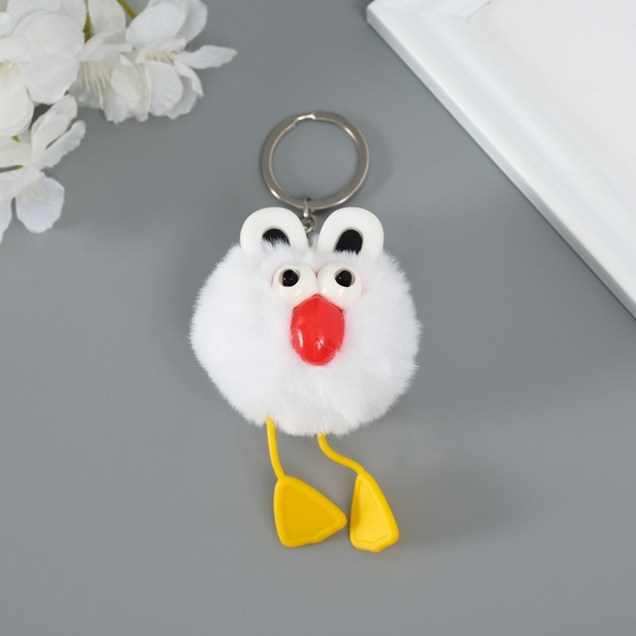 Пушистик на кольце  Пушистик на кольце "Большеглазая ворона" белый 9,5х6х6 см