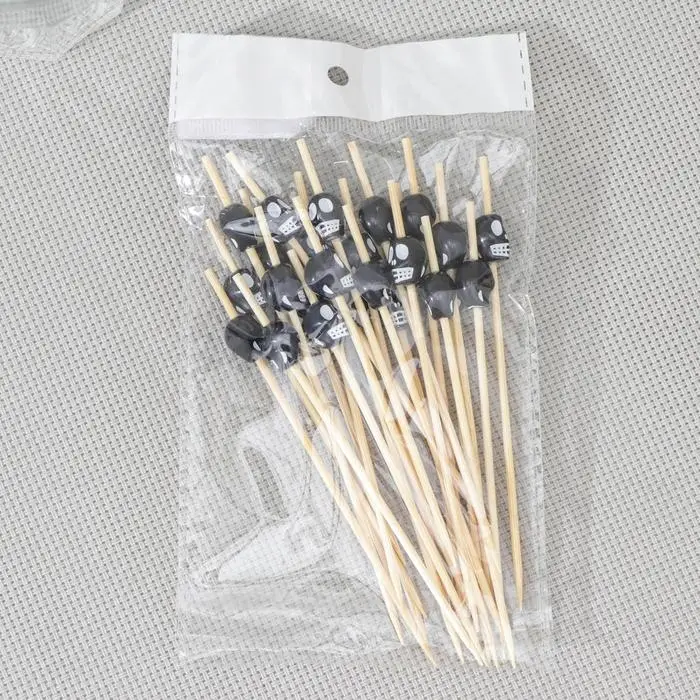 Шпажки «Череп», набор 25 шт, 12 см, бамбук, чёрный Шпажки «Череп», набор 25 шт, 12 см, бамбук, чёрный