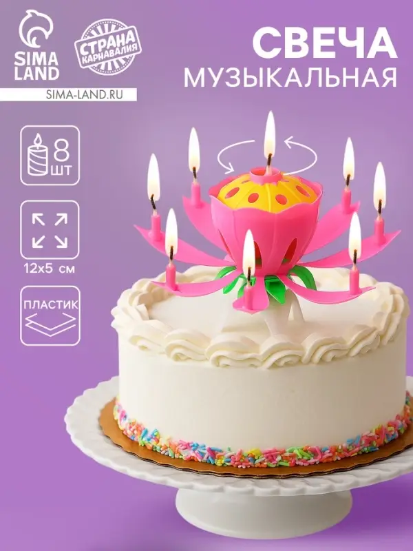 Свеча для торта музыкальная «Тюльпан», розовая, 12×5 см Свеча для торта музыкальная «Тюльпан», розовая, 12×5 см