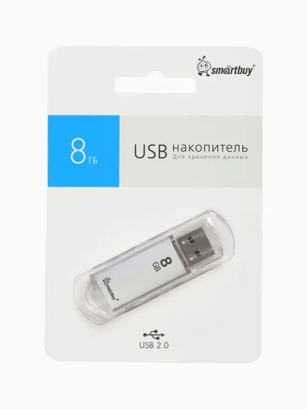 Флешка Smartbuy V-Cut, 8 Гб, USB 2.0, чтение до 25 Мб/с, запись до 15 Мб/с, серая