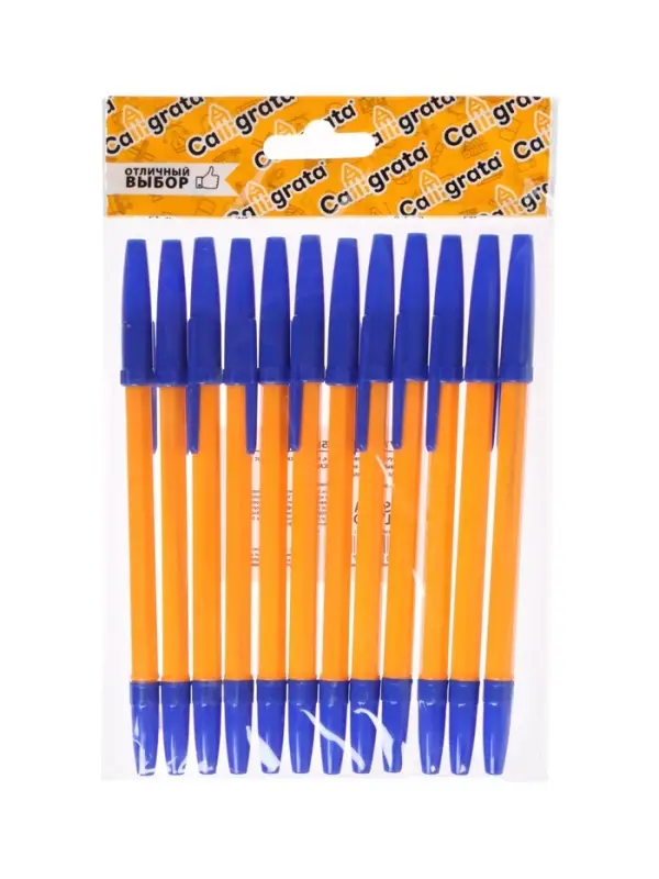 Набор шариковых ручек Calligrata, 12 штук, синий стержень, узел 0.7 мм, оранжевый корпус с синим колпачком