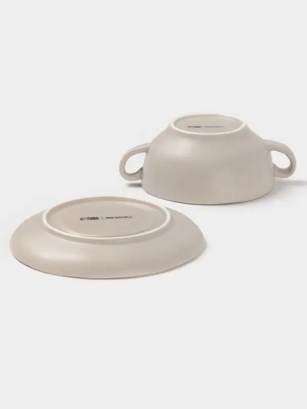 Бульонница с блюдцем Magistro Potter, 255 мл, фарфор, светло-серая