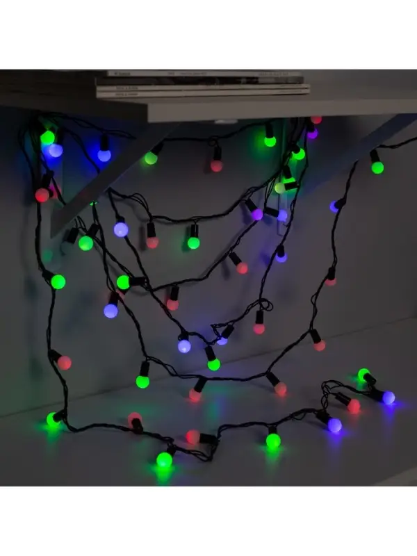 Гирлянда &laquo;Нить&raquo; 20 м с насадками &laquo;Шарики 1.5 см&raquo;, IP44, тёмная нить, 200 LED, свечение мульти (RG/RB), мигание, 220 В