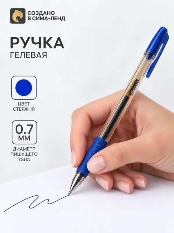 Ручка гелевая, 0.7 мм, синий стрежень, тонированный корпус, с резиновым держателем